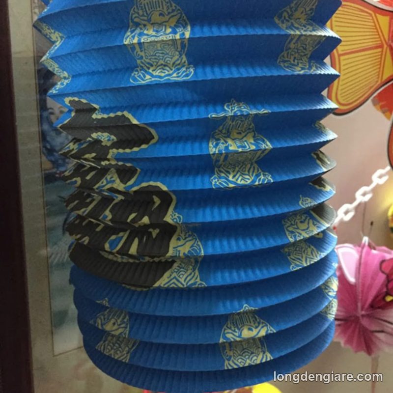 Lồng đèn ống giấy xếp xanh dương in chữ Hán